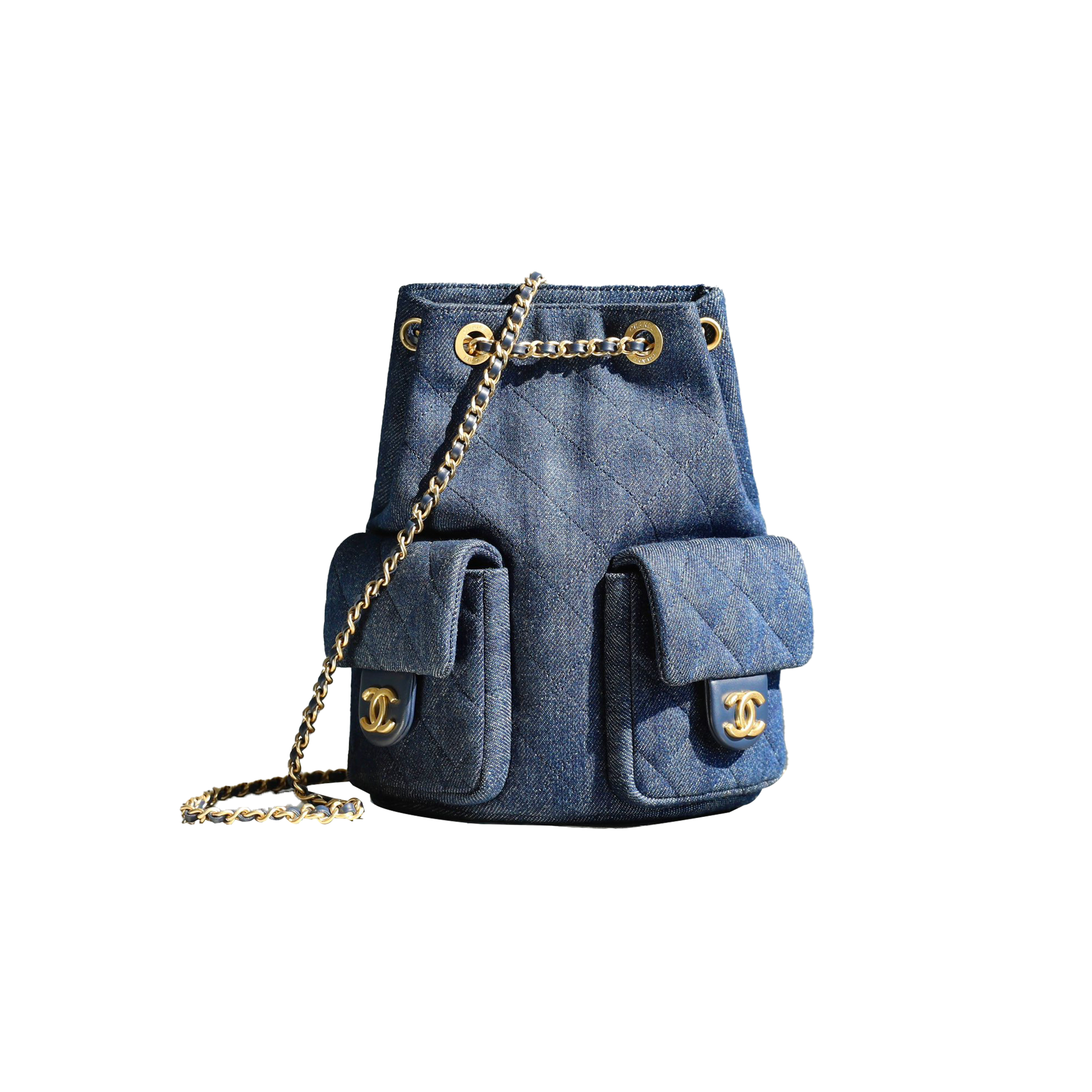 Ch*el 25c drawstring backpack dark denim as5310 (24.3*18*7.8cm)